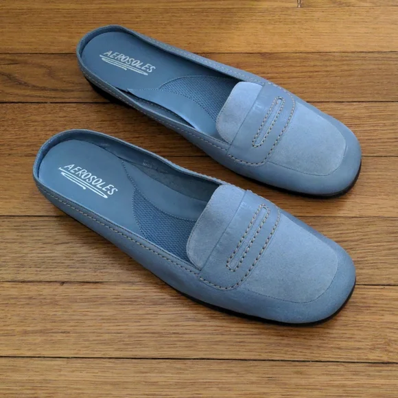 French Blue Leather Loafer Flats - Never Worn! - Picture 1 of 6